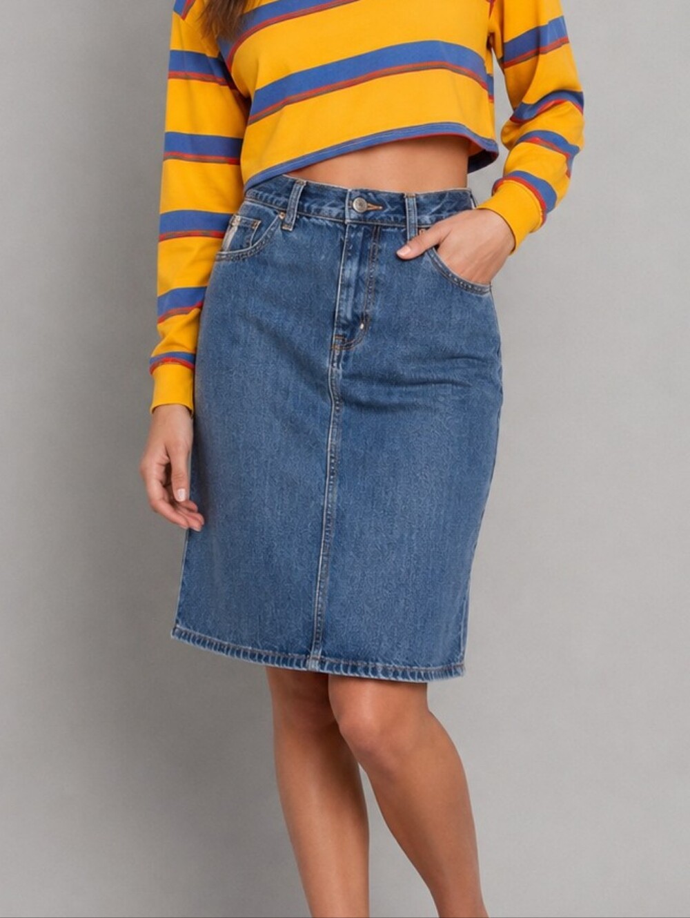VTG MISS NATALIE 1990s Grunge Light Blue Denim Skirt